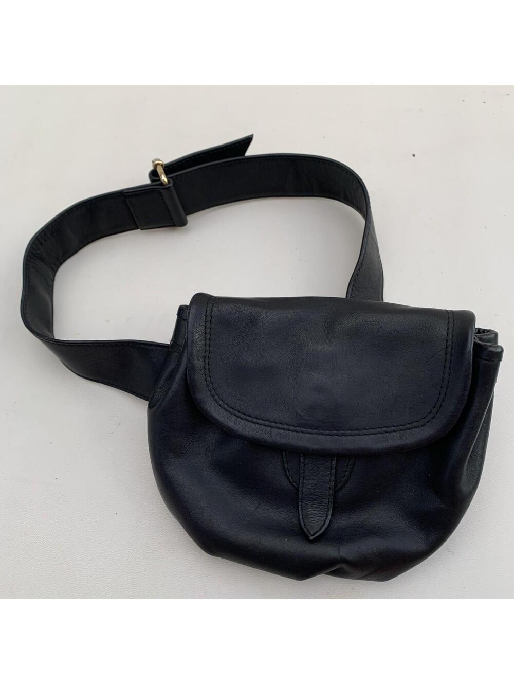Nordstrom Black Leather Crossbody Belt Bag with Gold-Tone Buckle